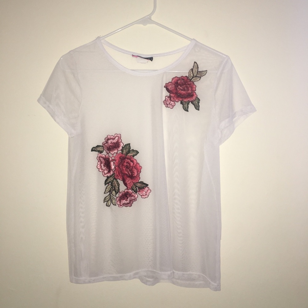 White Mesh Shirt w/ Roses
